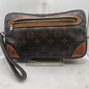 LOUIS VUITTON Brown Monogram Wristlet Clutch